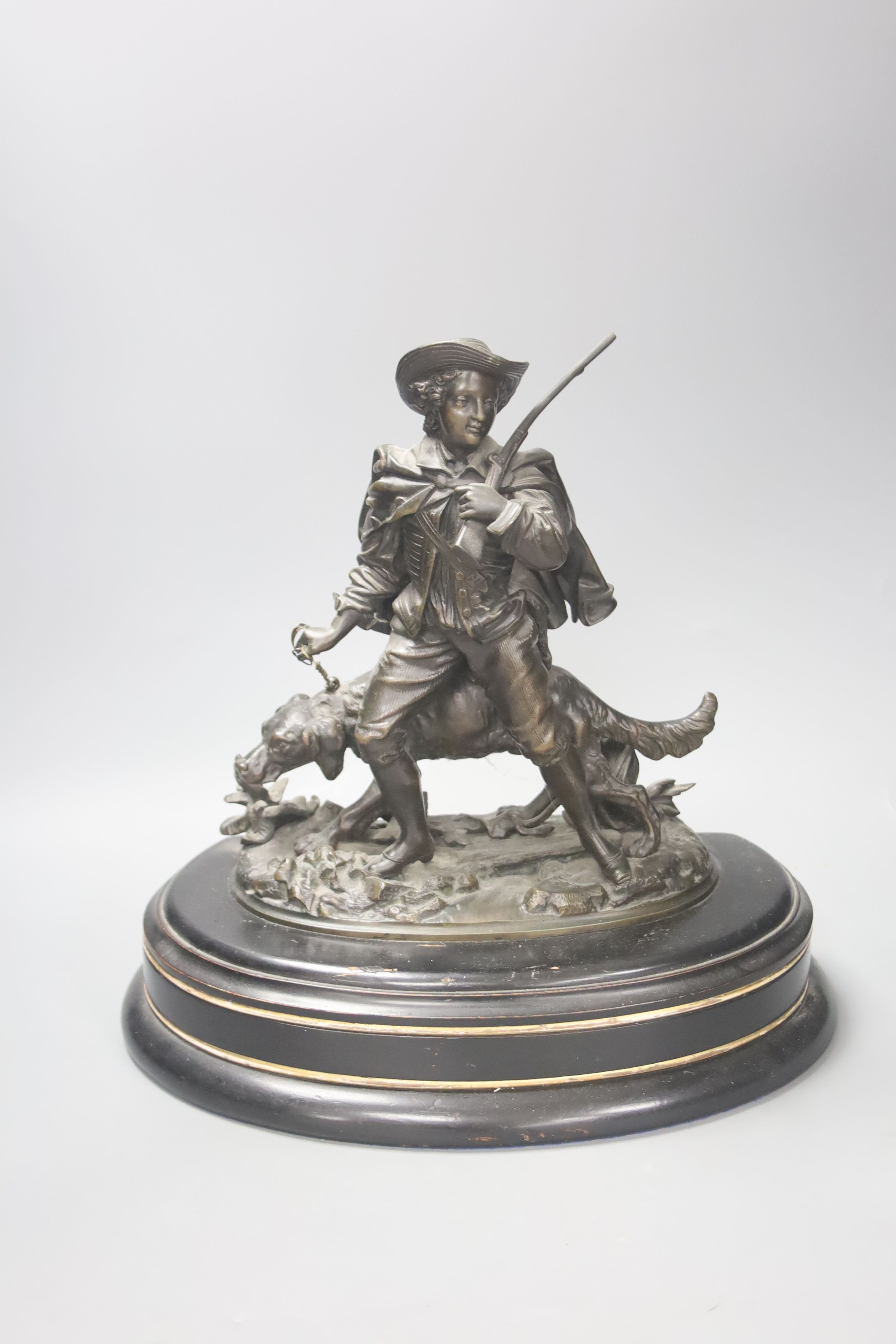 A 19th century French bronze group of a sportsman with a Retriever, height 35cm